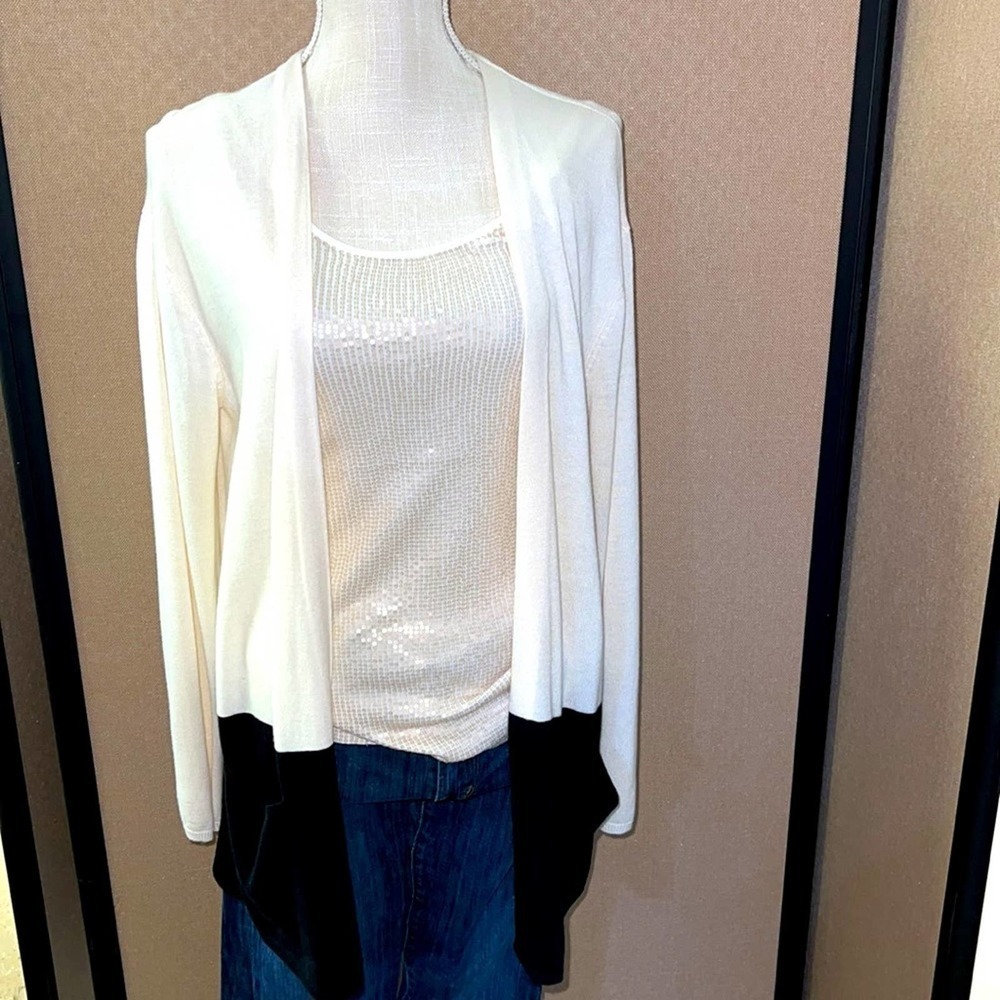 J. Jill Open Front Cardigan Sweater Cream Black Size Small